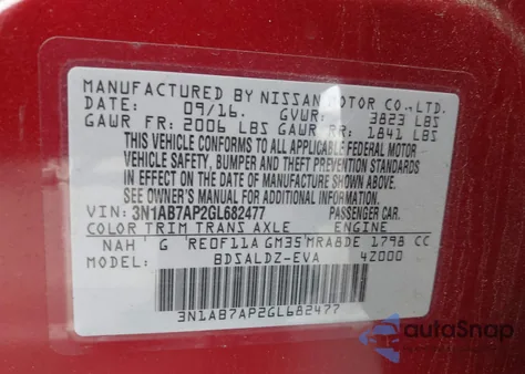 2016 Nissan Sentra Sv from USA, damaged, VIN 3N1AB7AP2GL682477